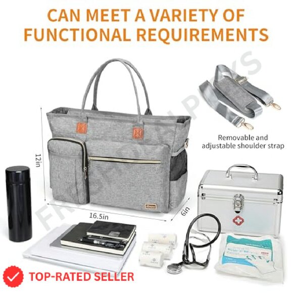 Professional Nurse Tote Bag with Padded Laptop Sleeve Multi-Pocket Work Bag - Picture 5 of 8